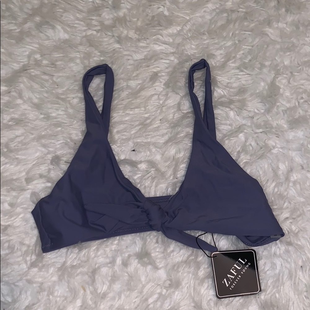 Gray/purple Zaful Tie Front Bikini Top